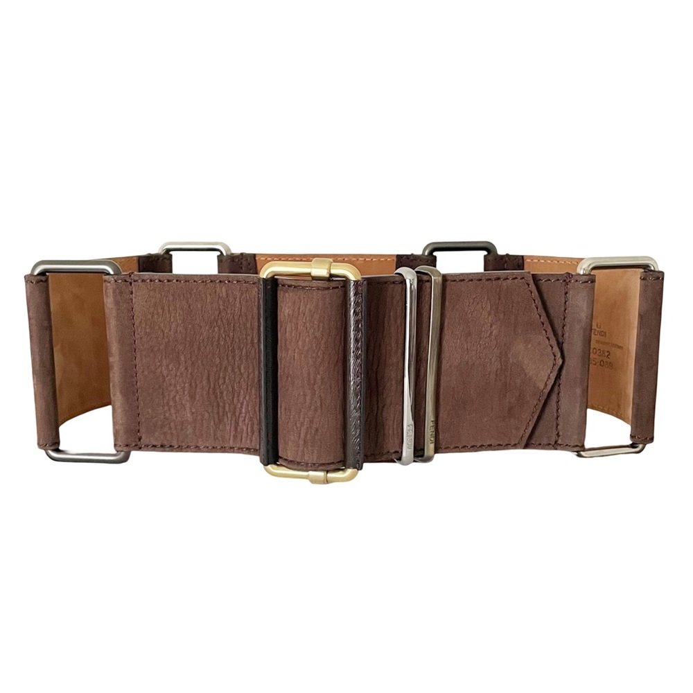 Fendi tri tone metal brown suede leather oversized wide waist belt